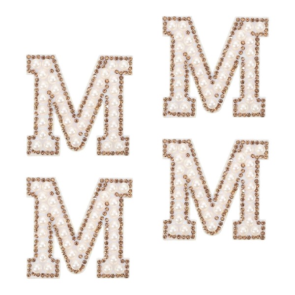 uxcell 10Pcs Iron on Letters Patches, Letter M Rhinestone Pearl