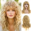 Baruisi Long Curly Wavy Blonde Wig with Bangs Synthetic Heat