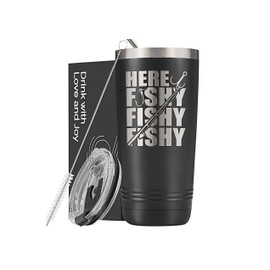 Onebttl Fishing Gifts for Men, Christmas Gifts for Dad, Fishing Mug for Fishermen, 20oz Stainless Steel Fishing Tumbler for Fishing Lover, Laser Logo, Here Fishy