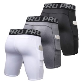 YUSHOW Pantalones Cortos de compresión para Hombre, para Entrenamiento, Ropa Interior Seca Fresca, Paquete de 3 Ropa, con Bolsillointerior para Correr, Atletismo, Gimnasio
