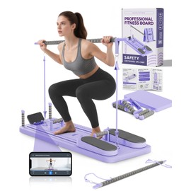 AMAZINGHOME Pro Foldable Pilates Board & Reformer Machine - Multifunctional Home Gym with Ergonomic Elbow Pads, Yoga Bar & Timer, 300lbs Capacity Core Workout Pilates Equipment (Purple)
