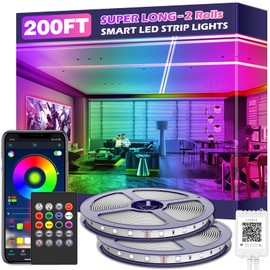 LETIANPAI 200Ft Led Strip Lights,Long Smart Led Light Strips Music Sync 5050 RGB Color Changing Led Lights,Bluetooth APP/IR Remote/Control Led Lights Bedroom,Home Decoration,Party,Festival (200ft)