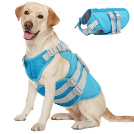 Kuoser Large Dog Cooling Vest, Cooler Jacket for Dogs,UV Protection Shirt with Leash Hole, Adjustable Fit Pet Harness for Outdoor Beach, Hiking, Walking Blue XXL