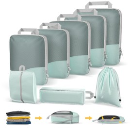 HWAEYEM Compression Packing Cubes 8 Set, Dual Zipper Compression Packing Cubes for Travel, See-Through Mesh Packing Bags for Suitcases, packing cubes with shoe bag