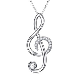 DAOCHONG 925 Sterling Silver CZ Treble Clef Pendant Musical Note Music Necklace for Women Music Lover Graduation