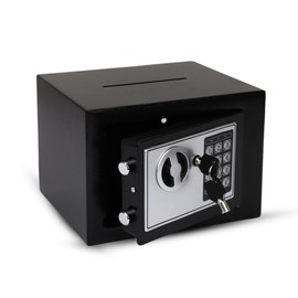 Darice Safe Box for Money – Safe with Electronic Combination Lock and Emergency Key – Cash Safe with Money Slot – Ideal for Documents, Cash, Jewelry (7.9" x 11.8" x 7.9" Black)