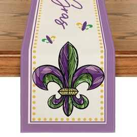 Artoid Mode Iris Jewelry Mardi Gras Carnival Table Runner, Seasonal Holiday Kitchen Dining Table Decoration for Home Party Decor 13x48 Inch