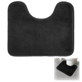 ZcrPrn Toilet Mat,Toilet Mats Pedestal Only,Black Non Slip Absorbent Soft Toilet Mats,U-shape Thick Machine Washable Quick Dry Toilet Rug for Bathroom and Toilet
