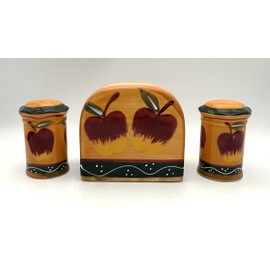 Country Apple Salt and Pepper Shaker with Napkin Holder