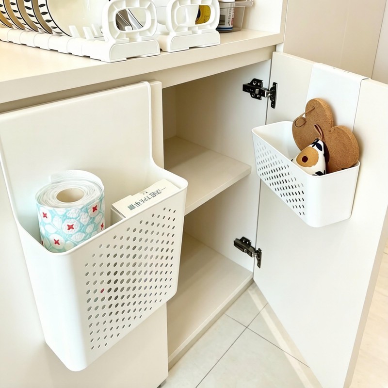 TONSNY Over The Door Cabinet Organizer, Hanging Storage Basket, Wall