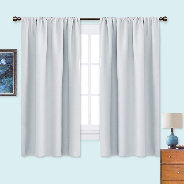 NICETOWN Bedroom Curtain Panels - Window Treatment Thermal Insulated Rod Pocket Room Darkening Curtains/Drapes for Bedroom (2 Panels, 42 by 63, Platinum - Greyish White)