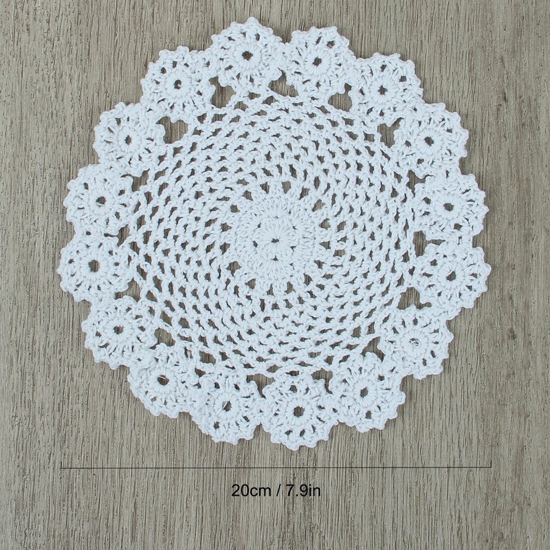 kilofly Crochet Cotton Lace Table Placemats Doilies Pack, 4pc, White,