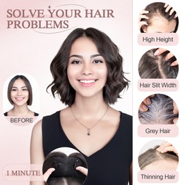 SEGO Human Hair Topper Double-Layer Hand-Stitched Thinning Hair Toppers 360°3D Coverage Hairpieces Toppers for Women Add Volume,11inch #1B Natural Black,21g