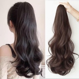 MISS FANCY Ponytail Wig, Women's, Long, Loose Wave, Curly Wig, Easy Clip Type, Extension, Fluffy Curly, Natural Wig, Point Wig, Wavy, Fashion, Daily Wear, 4 Colors, Length 23.6 inches (60 cm) (Light