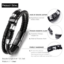 Halukakah Men's Leather Bracelet 18k Real Gold/Platinum Plated Titanium Beads Gold Silver Black Cowhide Leather Top Layer Magnetic Closure 21.5-23 cm Gift for Men, Leather Metal, Without gemstones.