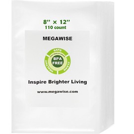 MEGAWISE Vacuum Sealer Bags (8''x 12''-110pcs) for Food Freshness Preservation, BPA Free Vacuum Storage Bags for Food or Sous Vide, Seal a Meal,Double-Sided Texture, Double Lock Freshness (110 count)