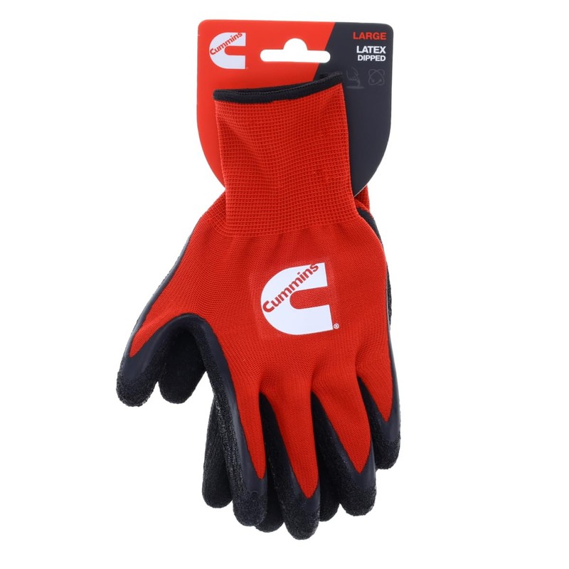Cummins Red Latex Dipped Palm Gloves - Textured Work Gloves,