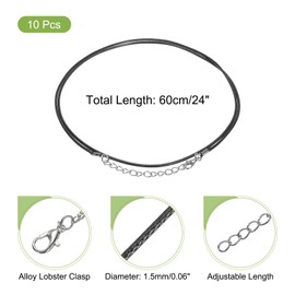 sourcing map 10pcs 24 Inch Waxed Necklace Cord, Bulk Necklace String with Clasp 1.5mm Waxed Leather Cord Rope for Jewelry Making DIY Bracelet Pendant,Black