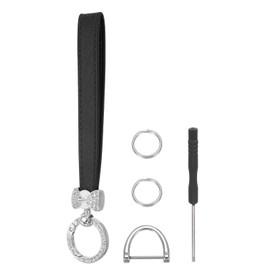 sourcing map Leather Wristlet Keychain Car Key Chain Wristlet for Women, 7 Inch Key Fob Holder Bow Style with D Ring and 2 Ring for Wallets Purse, Silver Tone/Black