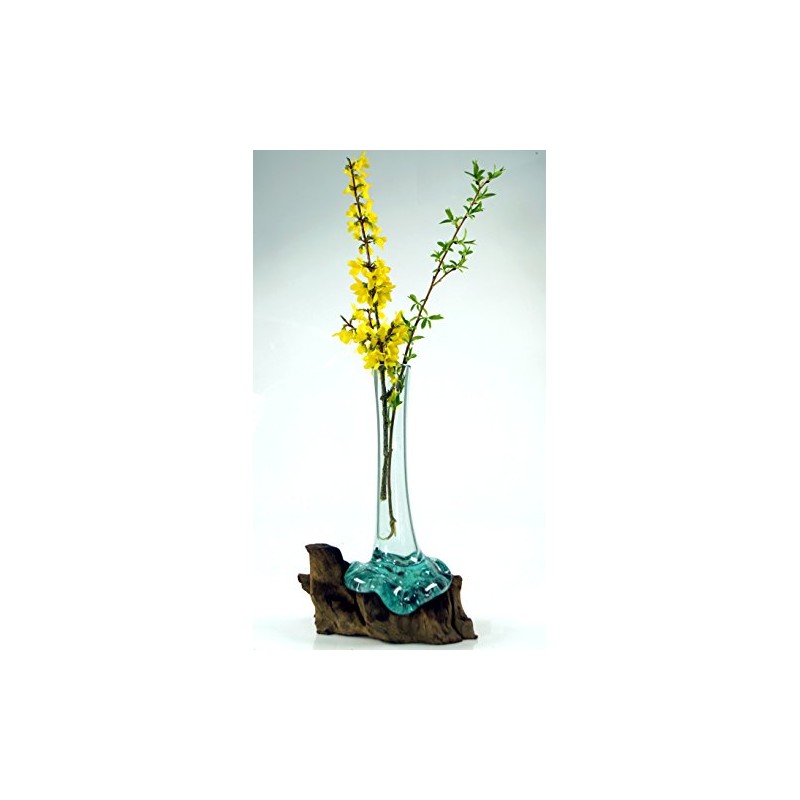 GURU SHOP Vase aus Recycelingglas, Glasvase Wurzelholz - M10 30cm,