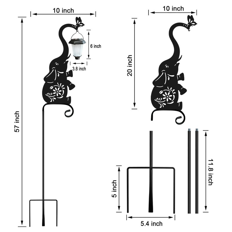 Hokfirm Metal Elephant with Solar Lantern Garden Stake,Garden Lights Solar