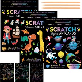 Scratch Art, Manualidades para Niños, Kit de Papel de Rascar Arcoíris para Arte Niños,27 Piezas,Gran Actividad Familiar, Aulas y Bricolaje, libretas para Niñas Eegalo de Actividades (Astronauta)