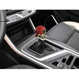 Abfer Pirate Shift Knob Car Skull Gear Shifter Lever Shifting Knob One-Eyed Unique Style Fit for Most Automatic Manual Vehicle Truck, Red