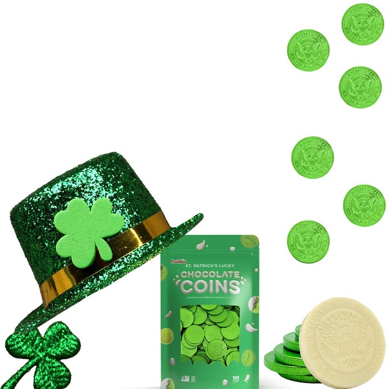 St. Patrick's Day White Milk Chocolate Coins, Green Coins, Milk