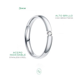 Clepsidra® Anillos de Promesa Acero Inoxidable con piedra central. Anillos de Mujer resistentes. Accesorios y Joyeria para Mujer de uso diario. Anillos de compromiso elegantes. Wedding ring. Jewerly