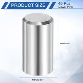 sourcing map 40 Pcs 8 mm x 15 mm Dowel Pins 316L Stainless Steel Cylindrical Dowel Pins Shelf Support Peg Pin Rod Fasten Elements Metal Shelf Pegs Silver Tone