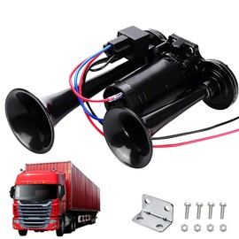 Gobesty LWK Horn 12 V, 600 dB Super Loud Air Horn, Double Tube Air Horn, Train Horn with Compressor, Air Horn, Compressor, Loud Horn Kit, for 12 V Vehicles, Trucks, Lorries, Trains, Boats, Cars, Vans,