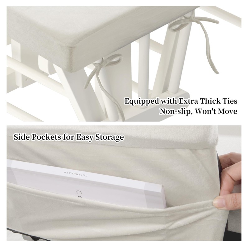 HOMBYS Glider Rocker Replacement Cushions 5 PCS with Storage Side