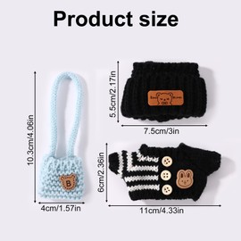 Lyreh Clothes for 17cm Dolls, Cute Black Hat Sweater Blue Small Bag Clothes Set Plush Toy Decoration Accessories (Doll Is Not Included)
