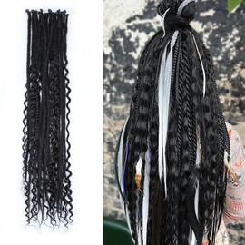 KRALER 24 Inch Mixed SE Dreadlock Extensions Sets, 3 in 1 20 Strands Synthetic Single Ended Dreads Extensions, Black Hippie Dreads Style for Girls
