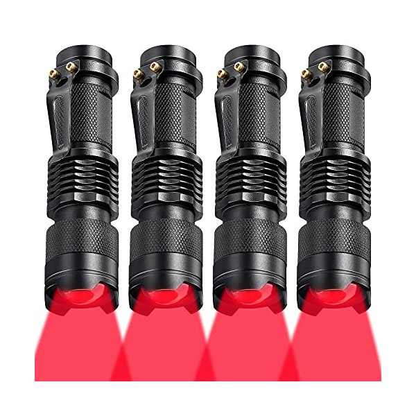 Red Flashlight LED One Mode Red Light Single Mode Red LED Torch Zoomable Scalable Red Light Flashlight for Astronomy, Aviation, Night Observation (4)