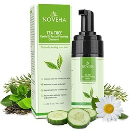 NOVEHA Tea Tree Oil Foaming Gentle Cleanser | Therapeutic Daily Skincare For Eyelash & lids, Eye Irritations, Stye Eyes, Skin Dryness, Moisturize with