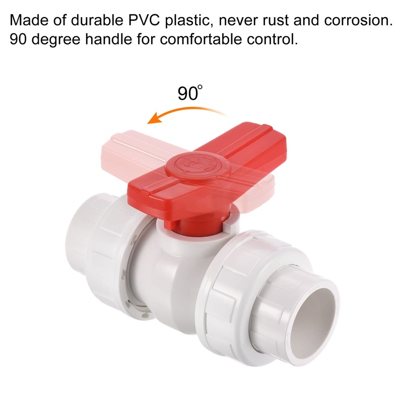 PATIKIL 32mm ID Double Union Ball Valve, 1 Pack PVC