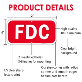 2-Pack FDC Sign, Fire Department Connection Sign, 12x6 inches, Rust Free .040 Aluminum Reflective Sign, UV Protected, Fade Resistance, Weatherproof, Easy Mounting, Outdoor Use
