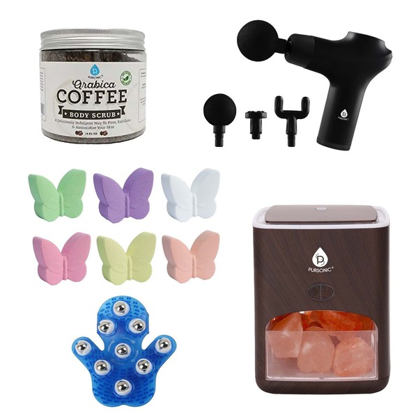 Pursonic At-Home Spa Essentials: Coffee Scrub, Himalayan Salt Lamp Diffuser,
