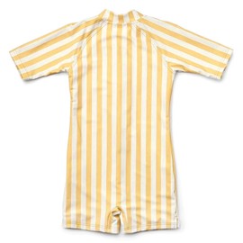 glcsisi Toddler Boys & Girls One Piece Swimsuit Zipper Rash Guard Short Sleeve Bathing Suit Yellow Stripe Swimwear 2-3T UPF50