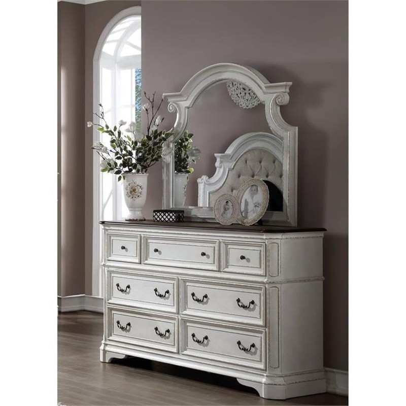 Acme Florian Wooden Arched Frame Mirror with Beveled Edge in