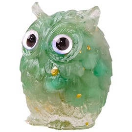 SHUKEFER Crystal Owl Statue Decor Green Crystal Owl Figurine Made of Natural Healing Stones for Present Office Living Room Home Desk Decor
