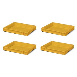 Set of 4 Travel Stackable Case TK 400/50 0, Yellow, 400X300X50 mm (L x W x H), Polypropylene, 4 Litres, Maximum Load 20 kg, food safe, Made in Germany, Industrial Grade
