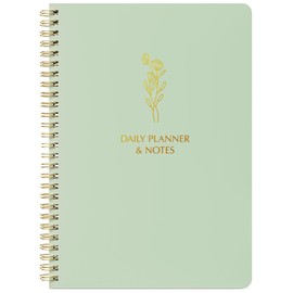 Simple Daily Planner Undated with Hourly Schedule - 6.5x9.25" Sage Green Day Planner & Spiral To Do List Notebook - Aesthetic and Cute Work Planner - Task Organizer Notepad and Productivity Planner