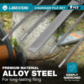 LIBRATON Chainsaw File Set, 5/32", 3/16", 7/32" Chainsaw Sharpening File, Chainsaw Sharpener, Round Saw Chain File, 6" Flat File, Depth Gauge, Filing Guide, Check Gauge, Bar Groove Cleaner, Pouch
