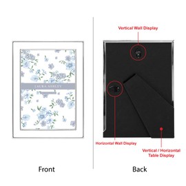 Laura Ashley 5x7 White Enamel Picture Frame, Silver Metal Edge with Easel, for Countertop, Counterspace, Tabletop Display, Bookshelf, Desk, Wall Décor, Photo Gallery
