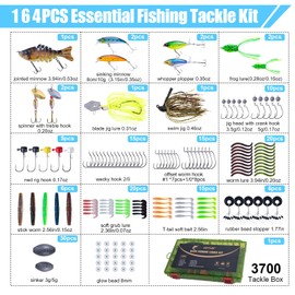 Goture Fishing Lures Kit,164pcs Bass Fishing Kit Including Soft Plastic Baits, Worms, Minnow, Crankbaits, Hooks,Swivels,Sinker Weights,3700 Tackle Box, Freshwater Fishing Gear Lure Set, Gifts of Men