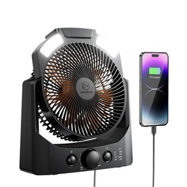 Camping Fan with LED Lantern, 8 Inch 20000mAh Battery Operated Desk Fan with Timer, High Velocity Stepless Speed Control, Quiet, 180° Rotation USB Portable Fan for Outdoor, Hurricane, Emergency