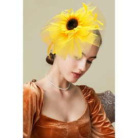 Coucoland Sunflower Hat Fascinators for Women - Flower Floral Church Tea Party Derby Hats Fascinator Headband