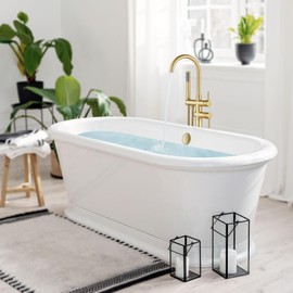 gotonovo Floor Mount Bathtub Faucet High Flow Freestanding Tub Filler Standing Shower Faucets with 360° Swivel Gooseneck Spout and Cylinder Handheld Spray, Polish Chrome